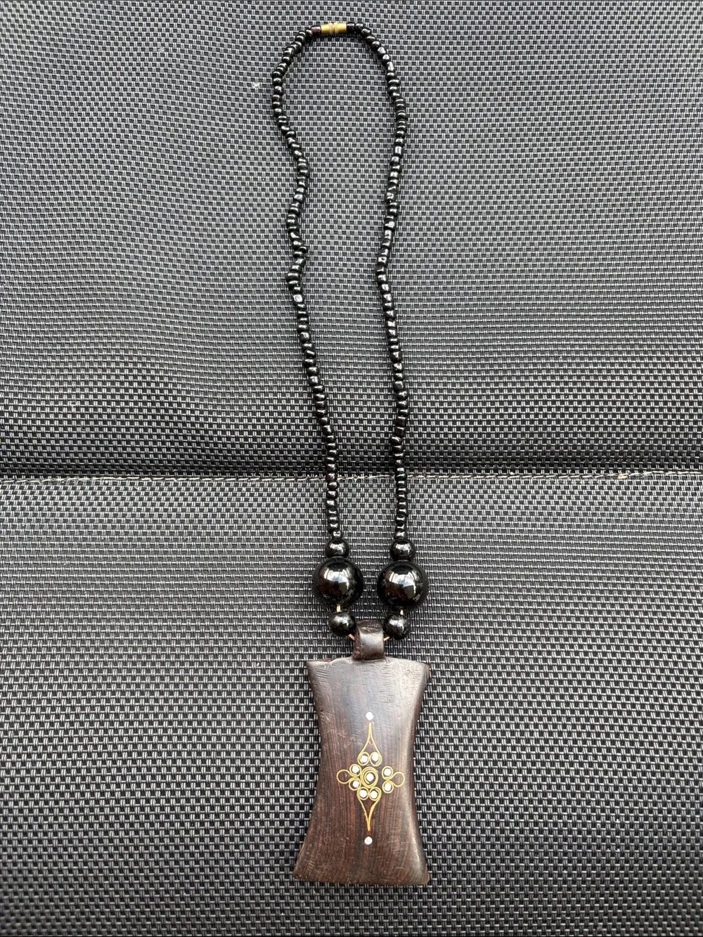 7-Black Wooden tribal Pendant Necklace with Gold Accent